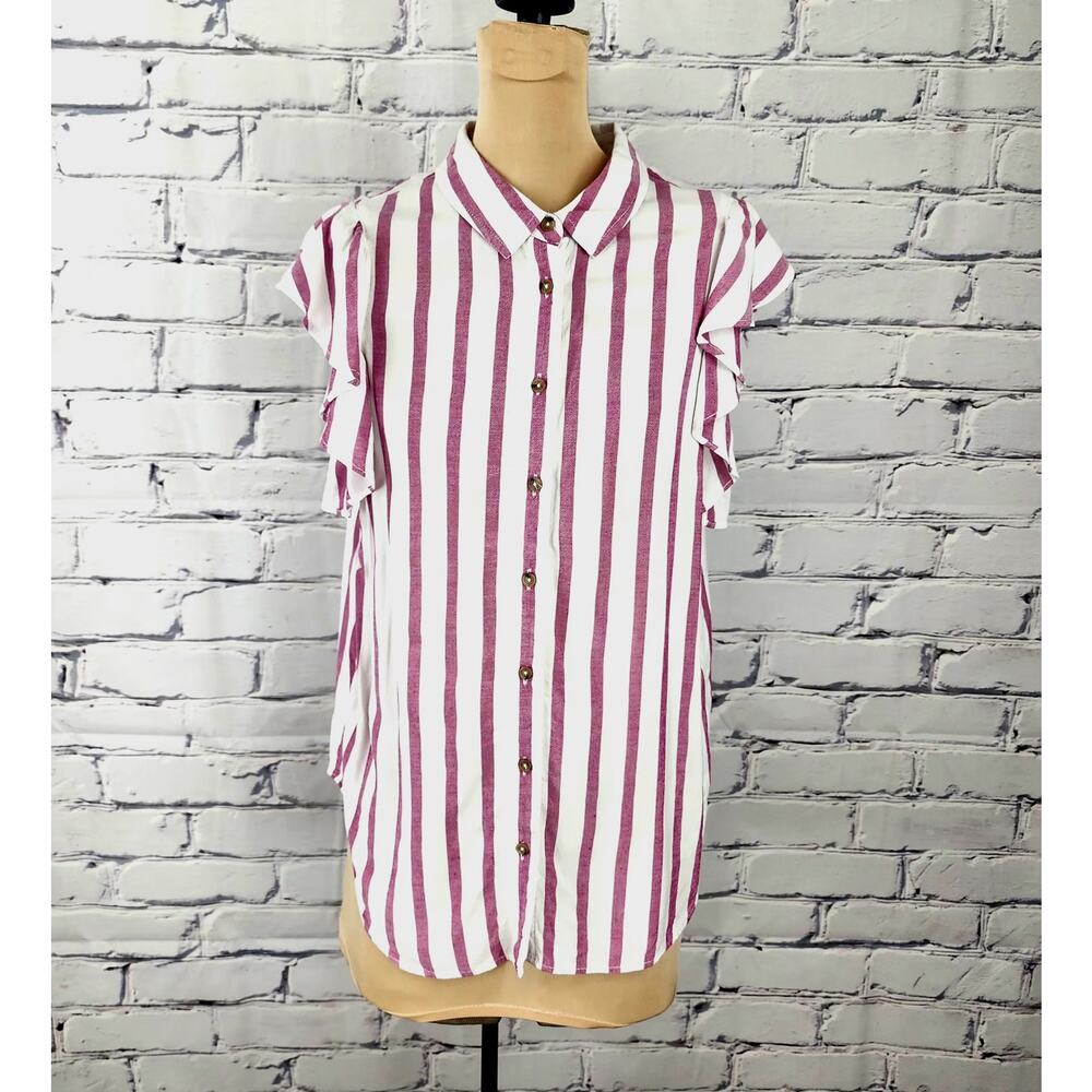 Anthropologie Maeve Fairhope Stripe Flutter Sleeve Button Down Top Size S summer